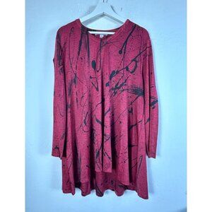 Jess & Jane Womens Red & Black Abstract Splatter 3/4 Sleeve Tunic Top XL USA